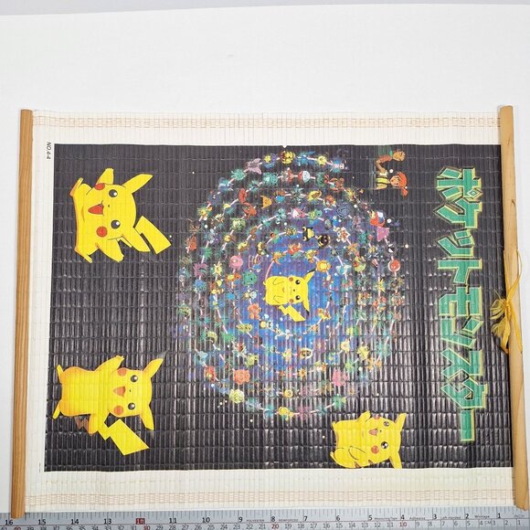 Pokemon Bamboo Wall Scroll Pikachu Anime Art Vintage 1990s - Picture 7 of 16